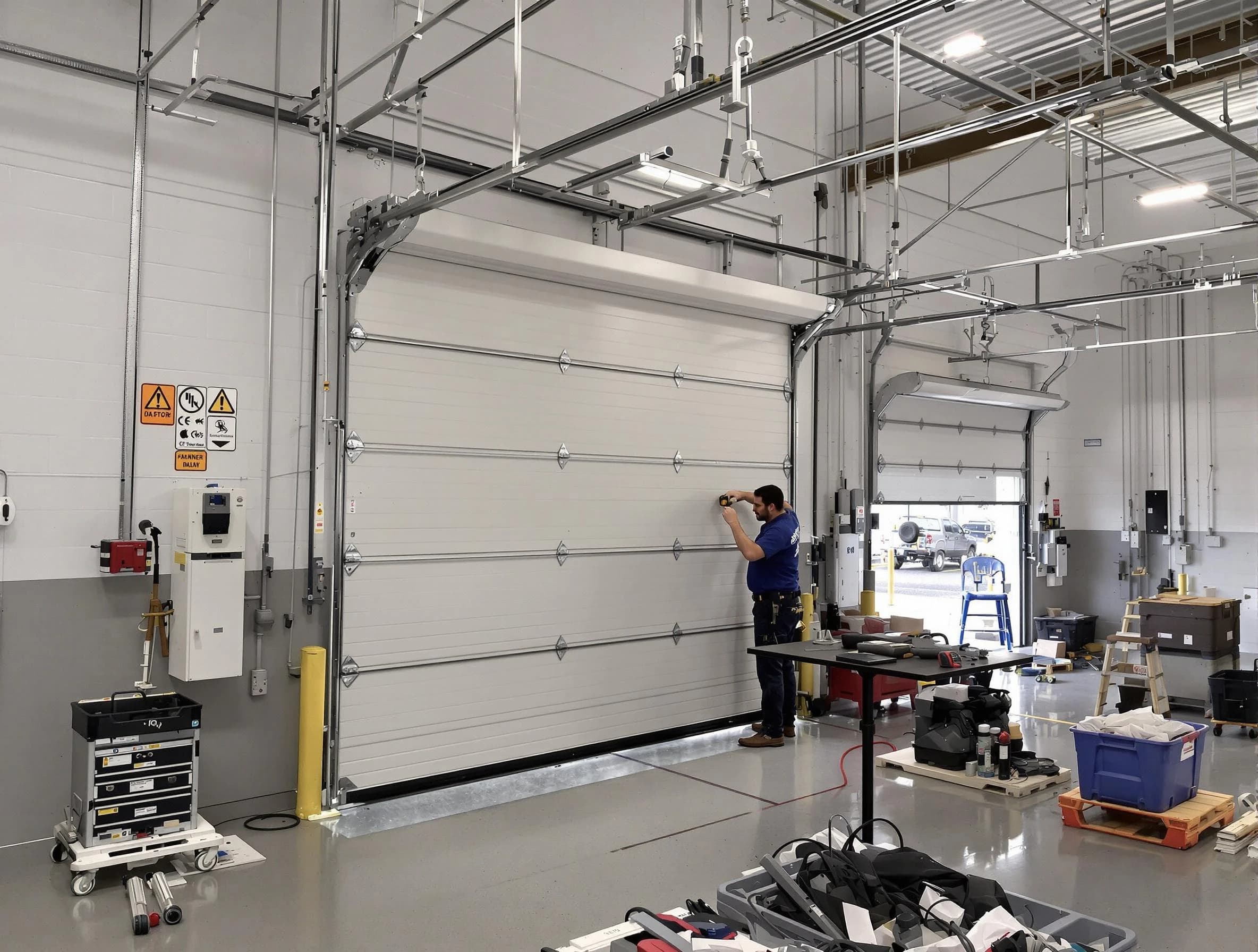 Commercial garage door repair being performed by Todd Creek Garage Door Repair expert in Todd Creek