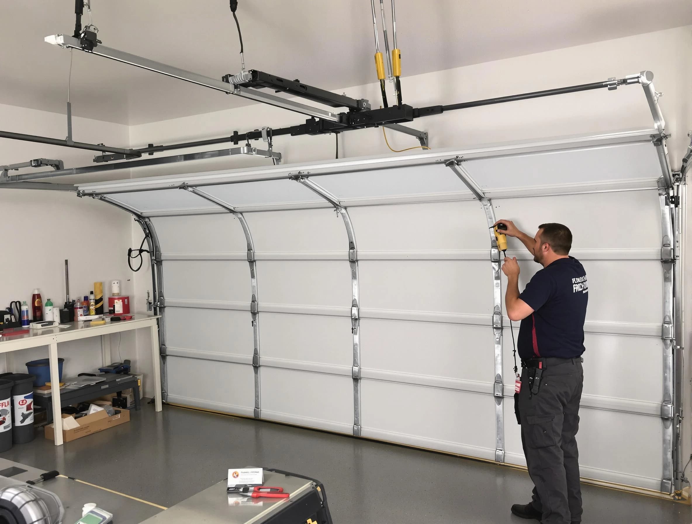 Todd Creek Garage Door Repair certified technician performing overhead door system repair in Todd Creek