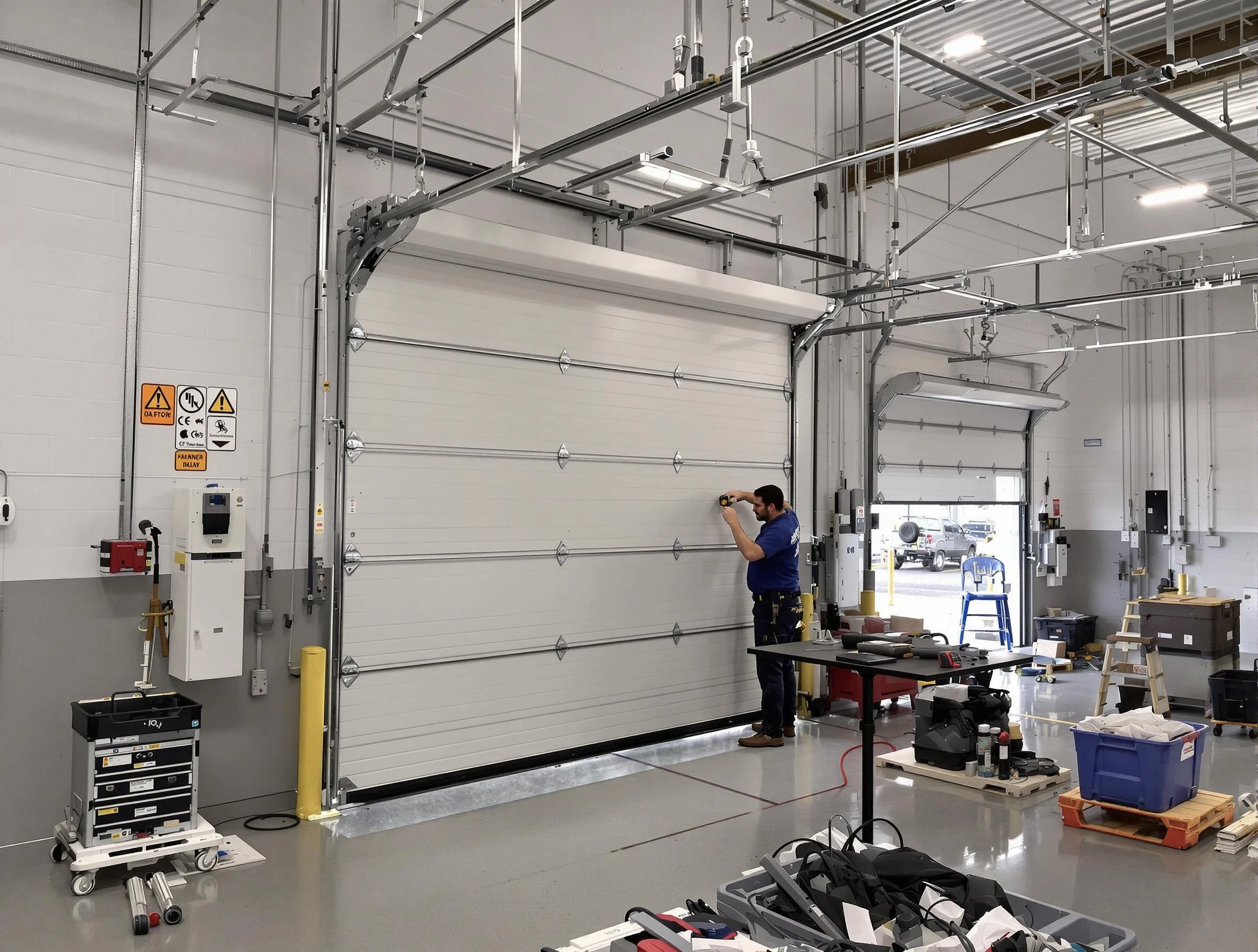 Commercial garage door repair being performed by Todd Creek Garage Door Repair expert in Todd Creek