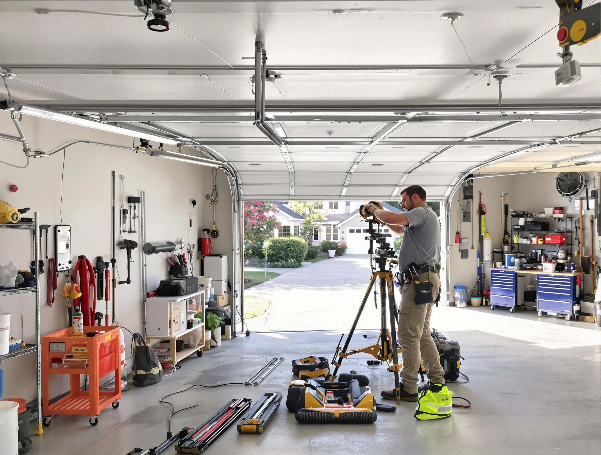 Todd Creek Garage Door Repair specialist performing laser-guided track alignment in Todd Creek